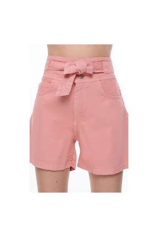 Hgfashion Yüksek Bel Kemerli Demin Şort Pambe Renk Pembe