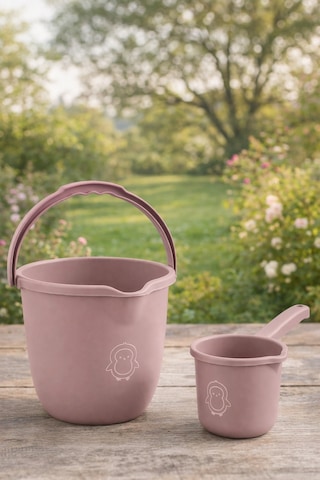 Çocuklar İçin 2'li Banyo Seti Kulplu Kova & Oluklu Maşrapa Set Pembe