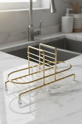 Makri Home Siyah Sıvı Sabunluk Standı Tezgah Üstü Banyo Mutfak Düzenleyici, Altın Rengi Oval Organizer