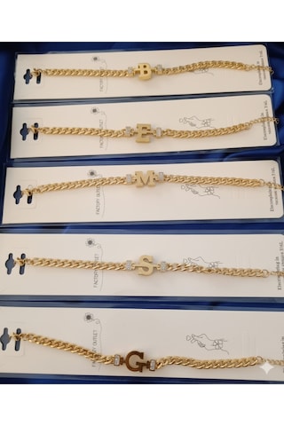 Şehrazat Handmade Gold Çelik Kişiye Özel Harfli Zincir Bileklik Altın
