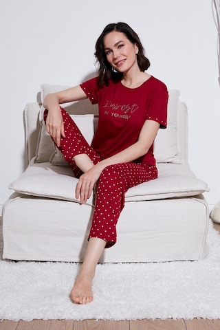 Lela Yumuşak Dokulu Bisiklet Yaka Bayan Pijama Takımı 6097605 Bordo