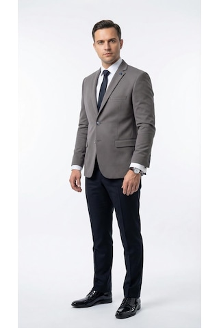Plus Scorpion Erkek Slim Fit Ceket Likralı Fitilli Kumaş, Çift Düğmeli Tek Yırtmaçlı Modern Tasarım Füme