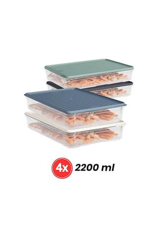 Flora 8'li Buzdolabı Düzenleyici Set, Buzluk Derin Dondurucu Buzdolabı Saklama Kabı 4x 1100,2200ml Şeffaf
