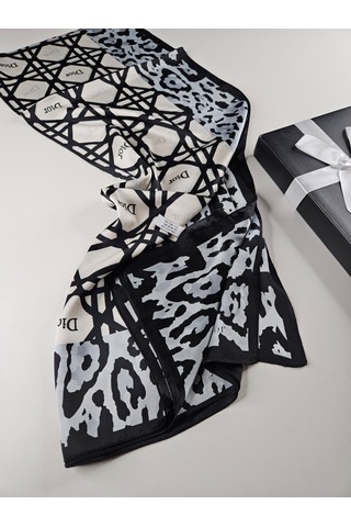 Miorel Scarfs Leopar Tema Cd Tema Vual İpek Şal Aksesuar Fular Silk Scarfs Shawl Hijab Krem