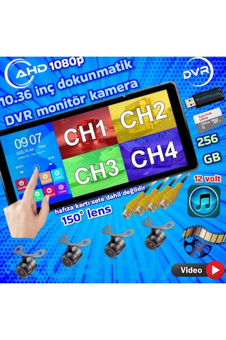 4 Adet 1080p Ahd 150'' Kamera Dokunmatik 10.36'' Video Müzik Dvr Ekran 10.25"