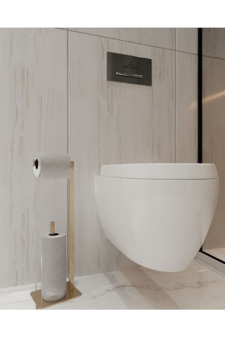 Aju Tuvalet Kağıtlığı Yedekli Gold Tasarım Ağır Döküm Ayaklı Devrilmez Banyo Tuvalet Kurulum Gerektirmez Gold
