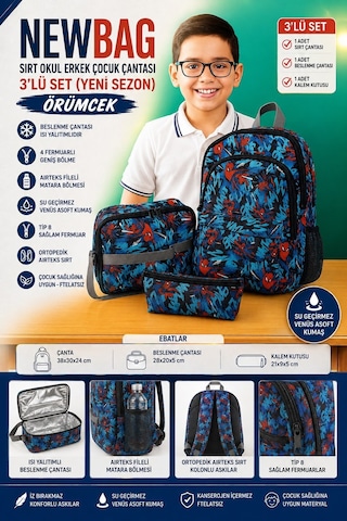 Newbag Örümcek Erkek Sırt Okul Çantası-3'lü Set Yeni Sezon