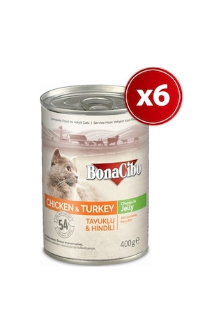 Bonacibo Jöleli Tavuk Ve Hindili Yaş Kedi Maması 400 Gr X6 Adet
