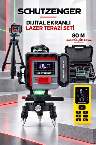 İkili 16 Yönlü Dijital Ekranlı Lazer Terazi Seti Tripodlu Kumandalı Ve Lazer Ölçerli 80m Usta Seti