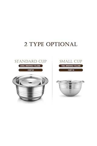 Folinda 70ml Paslanmaz Çelik Kahve Kapsülü Tekrarlı Kullanım + Kaşık + Fırça - Nespresso Vertuoline Uyumlu - Gümüş Renk Gümüş