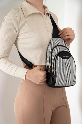 Silver Polo Sp959 Kadın Vücut Çantası Hasır Siyah Beyaz-siyah