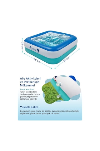 Heykida Swim Safe Kare Yüzme Havuzu 86x86x25cm Mavi