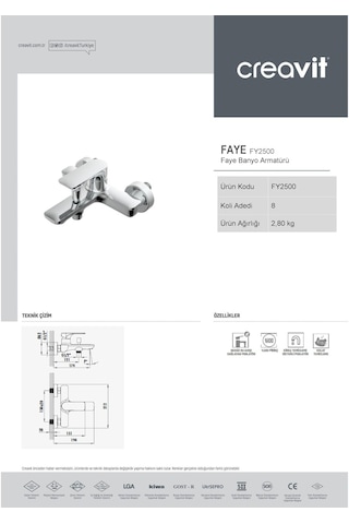 Creavit Fy2500 Faye Banyo Bataryası Gümüş