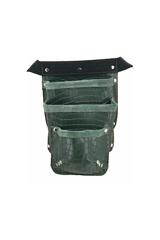 Hakiki Deri Kroko Cepli Tekniker Çivi Önlüğü Bel Çantası Yeşil