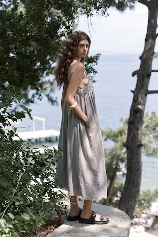 Mai Collection Mai Studios Co. Torrora Uzun Vizon Keten Elbise Vizon