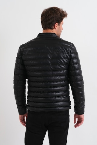 Oliggopol Erkek Siyah Slim Fit İçi Kürklü İç Cepli Şişme Deri Mont Siyah
