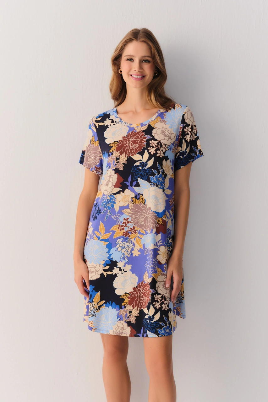Suwen Flowery Night Günlük Elbise Sh26404613d846 Çiçek Desenli
