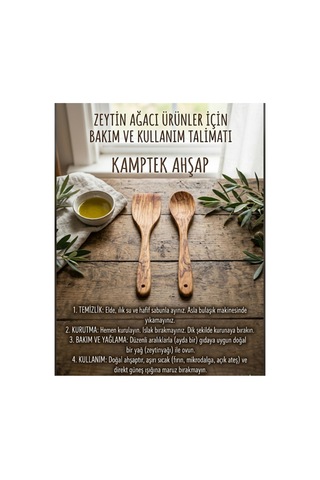Amptek Ahşap %100 Doğal Zeytin Ağacı Geniş Spatula 32 Cm - Isıya Dayanıklı Yapışmaz Çizmez El Yapımı Mutfak Spatulası Kahverengi