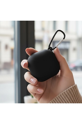 Caseonn Samsung Uyumlu Galaxy Buds 2 - Buds 2 Pro Kılıf Askı Aparatlı Mat Silikon Siyah
