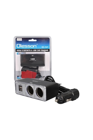Olesson 1647 12-24v Çift Usb Girişli 100w 70cm Kablolu 2'li Araç Çakmak Çoklayıcı