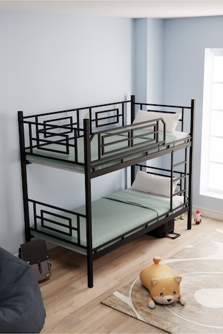 Moblay Defne Genç Çocuk Yatak Odası Metal Ranza Ve Karyola 90x200 Siyah 90 x 200