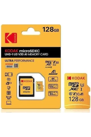 Kodak 128gb Uhs-ı U3/v30/a1 Yellow Micro Sd + Adaptör Kodak 128gb Uhs-ı U3/v30/a1 Yellow Micro Sd + Adaptör