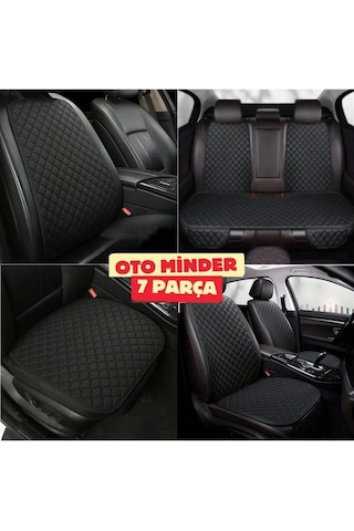 Araba Koltuk Deri Minderi 7 Parça Ön Ve Arka Oturak Sırt Dayama Minder Siyah Siyah