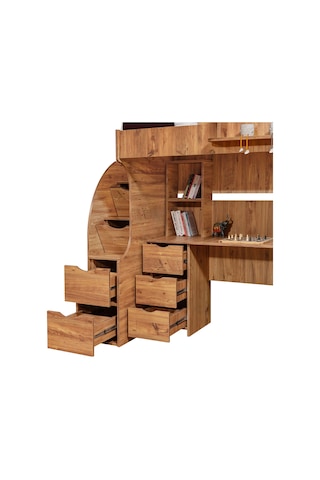 Ranza, Litera Ranza Dolap Çalışma Masası Koyu Ceviz + 1 Adet Comfort Yatak 90 x 190 Cm