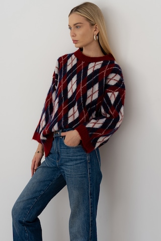 Noa & Noa Kadın Oversize Sardonlu Tiftik Kazak Yumoş Dokulu & Desenli Bordo