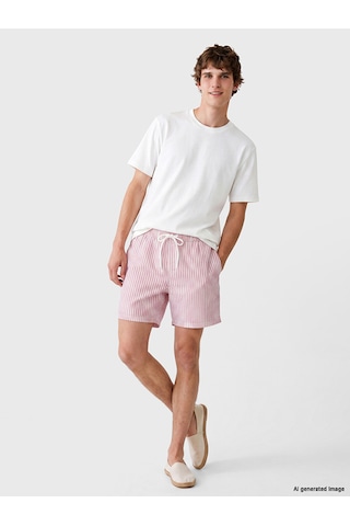 Lcw Swımwear Pembe Kısa Boy Beli Lastikli Çizgili Erkek Deniz Şortu