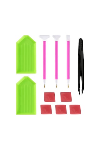 Qingmipy 11 Parçalık Elmas Boyama Seti: 3 Uçlu Kalem, 5 Yapıştırıcı, 2 Tepsi Ve Maşa İle Sanatınızı Renklendirin Diğer