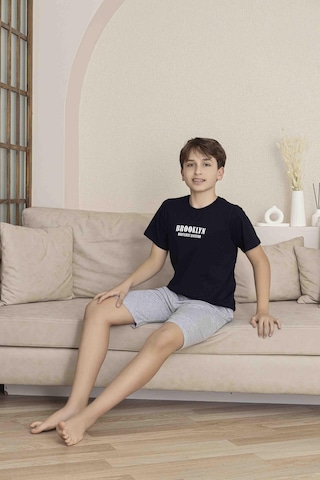 Kıpırık Baby Erkek Çocuk Lacivert Desenli Şortlu Pijama Takımı-1267 Lacivert