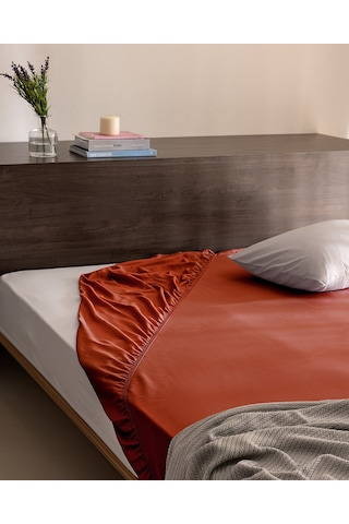 Madame Coco Ciel King Size %100 Pamuk Lastikli Saten Çarşaf - Turuncu 8684427179437
