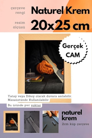 Krem-20mm Çerçeve Camlı 20x25 Cm Fotoğraf Resim Çerçevesi Ayaklı Veya Duvara Asma Yatay-dikey