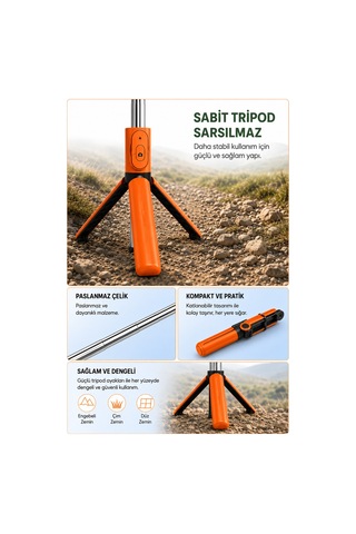 Concord 3'ü 1 Arada Bluetooth Selfie Çubuğu Tripod Kumandalı Telefon Tutucu Monopod 360 Döner