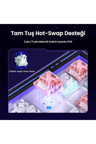 Leobog Amg65 Mekanik Gaming Oyuncu Klavyesi Led Matrix Ekranlı Jasper Switch Rgb Hot Swap Siyah