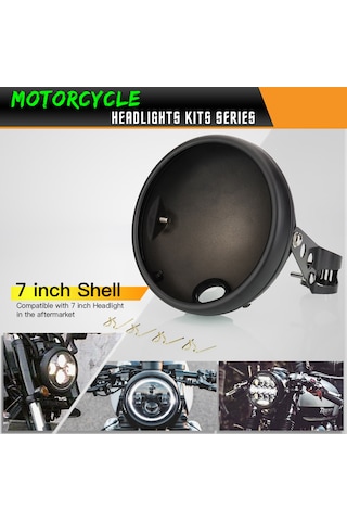 Ranyeek Motosiklet 7 İnç Metal Far Kova Kasa + Tutucu Seti, Ön Amortisör 28-36mm Ve 35-43mm Uyumlu, Paslanmaz Çelik, Mat Siyah