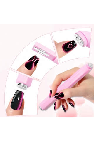 3 Ü 1 Arada Halka Ve Dalga Efektli Pembe Kedi Gözü Kalıcı Oje Mıknatısı Cat Eye Magnet Wdcat02