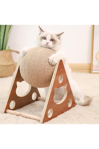 Tineke Ahşap Jüt İpli Kedi Tırmalama Topu Oyuncağı Evcil Hayvan Oyuncağı