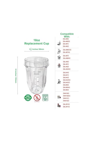 18 Ons Sıp N Seal Kapakları İle Kapsamlı Kapvani - Nutri Ninja Auto -ıq 1000w Serisi Ve Duo Karıştırıcıları İle Uyumlu Yedek Fincan 110ml