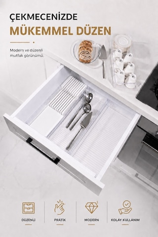 Çekmece İçi Bıçaklık Organizer Bölmeli Mutfak Düzenleyici Beyaz S-11029