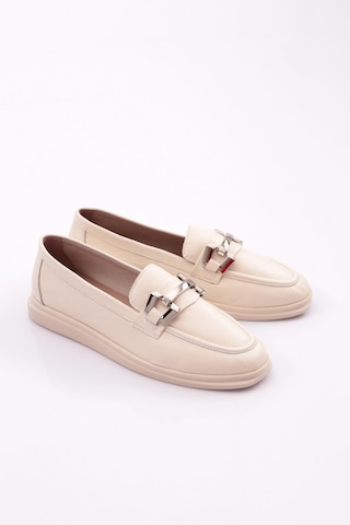 Dgn 981z Kadin Metal Tokali Loafer Ayakkabi Ekru Napa