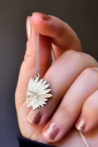 Papatya Silver 925 Ayar Gümüş Antik ve Etnik Desenli, Vintage Mısır Tanrıçası, Kızıldere Kafası Kolye