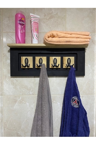 Dekoratif Ahşap Banyo Askısı Siyah