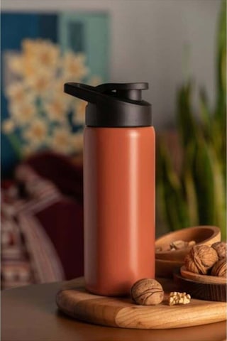 600 Ml Paslanmaz Çelik Spor Kapak Su Matarası Okul Outdoor Bpa İçermez - Turuncu Turuncu