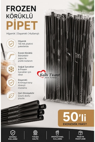 Siyah Pipet 50'li Paket Frozen Körüklü Pipet Jelatinli Pipet