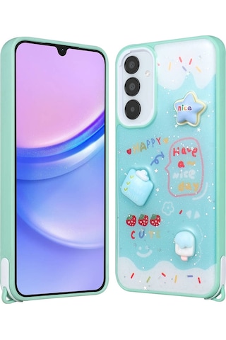 Zore Galaxy Uyumlu A25 Kılıf Parlayan Simli Kabartma Figürlü Cevze Kapak - Yeşil Yeşil