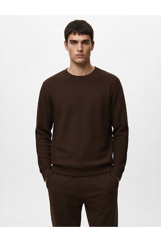 Koton Regular Fit Uzun Kollu Bisiklet Yaka Basic Sweatshirt Kahverengi 7wam70017mk Kahve