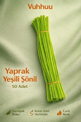 Şönil Tel Yaprak Yeşili 50 Adet Pipe Cleaner Hobi Malzemesi El İşi Ve Çiçek Yapımı İçin