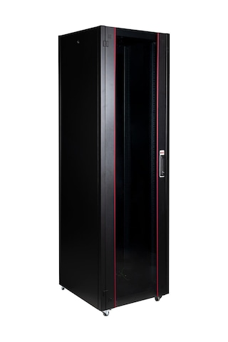 Lande Demonte 42u 600x600 Hyperline Dikili Tip Rack Kabinet Siyah Ön Cam Kapak / Tekerlekli